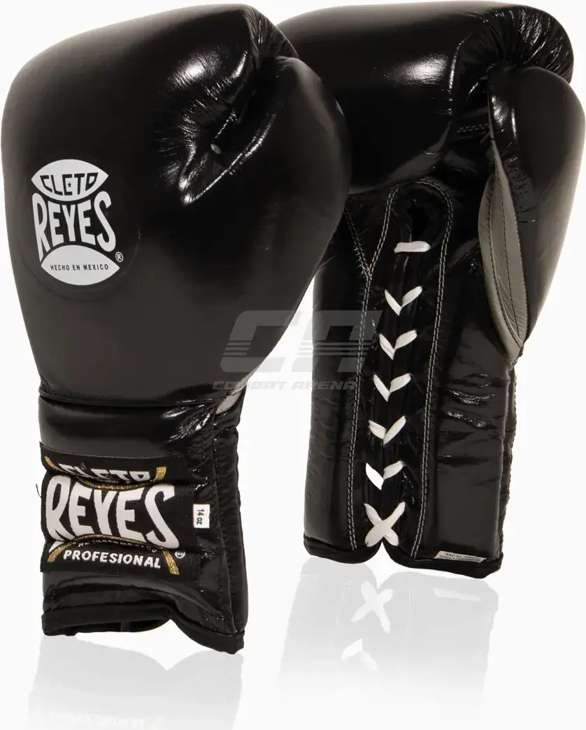 Guantes de boxeo Cleto Reyes traditional training CE4 negro-plata con cordones