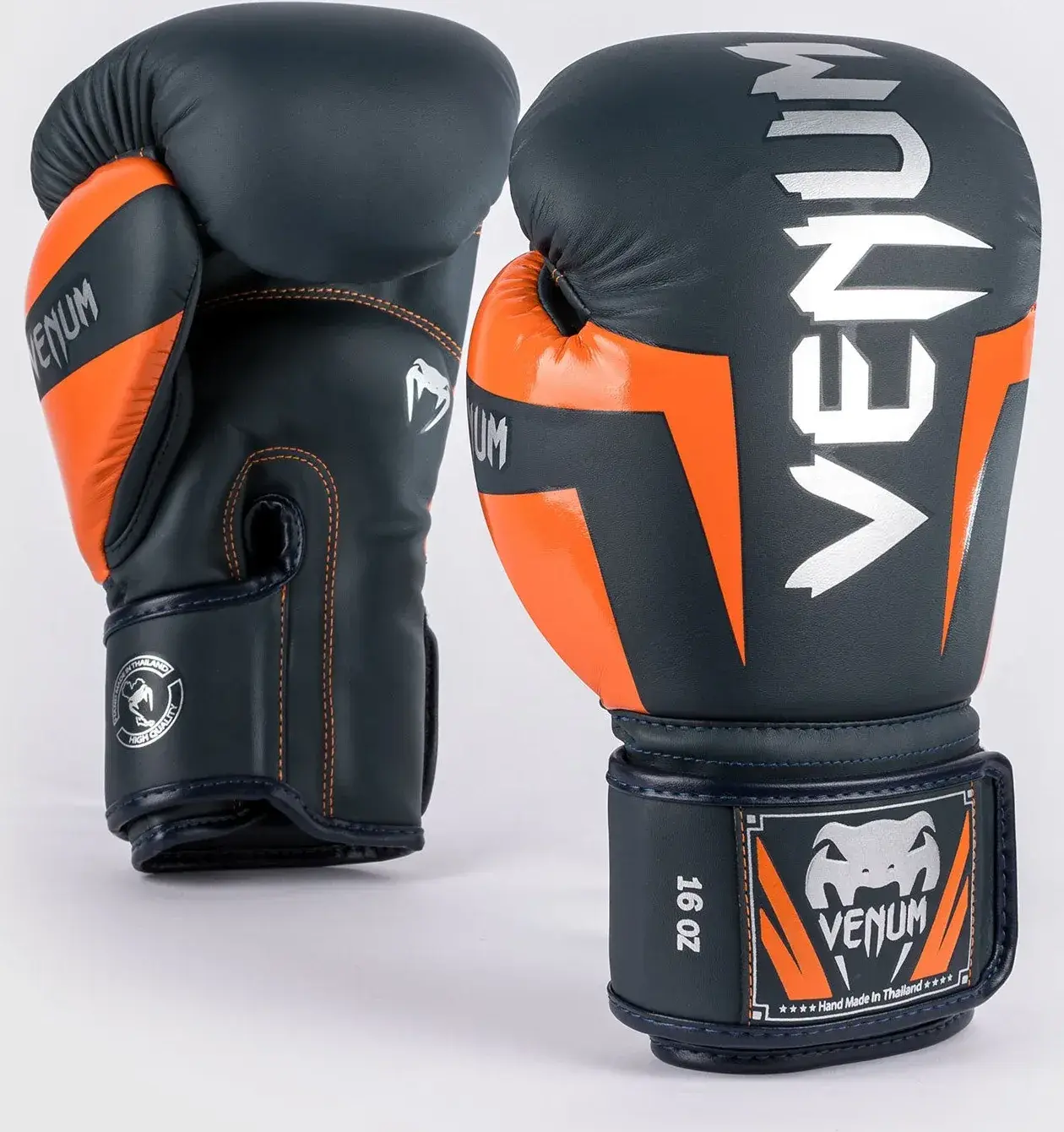 Guantes de boxeo Venum elite 1392 AZUL MARINO-PLATA-NARANJA-605